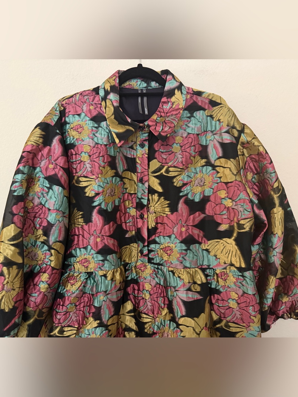 Anthropologie Bettina Tiered Jacquard Mini Dress XL Floral Feminine Oversized - Picture 4 of 10